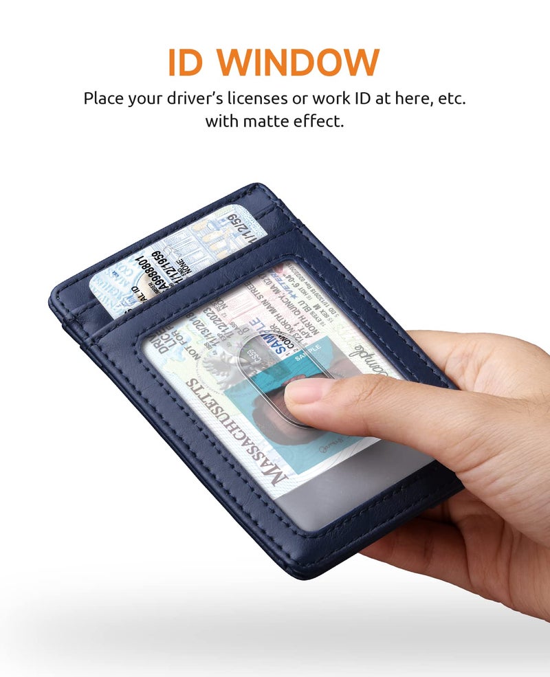 Buffway Mens Slim Wallet, Minimalist Thin Front Pocket Leather Credit Card Holder with RFID Blocking for Work Travel - Seattle Navy Blue - Image 4